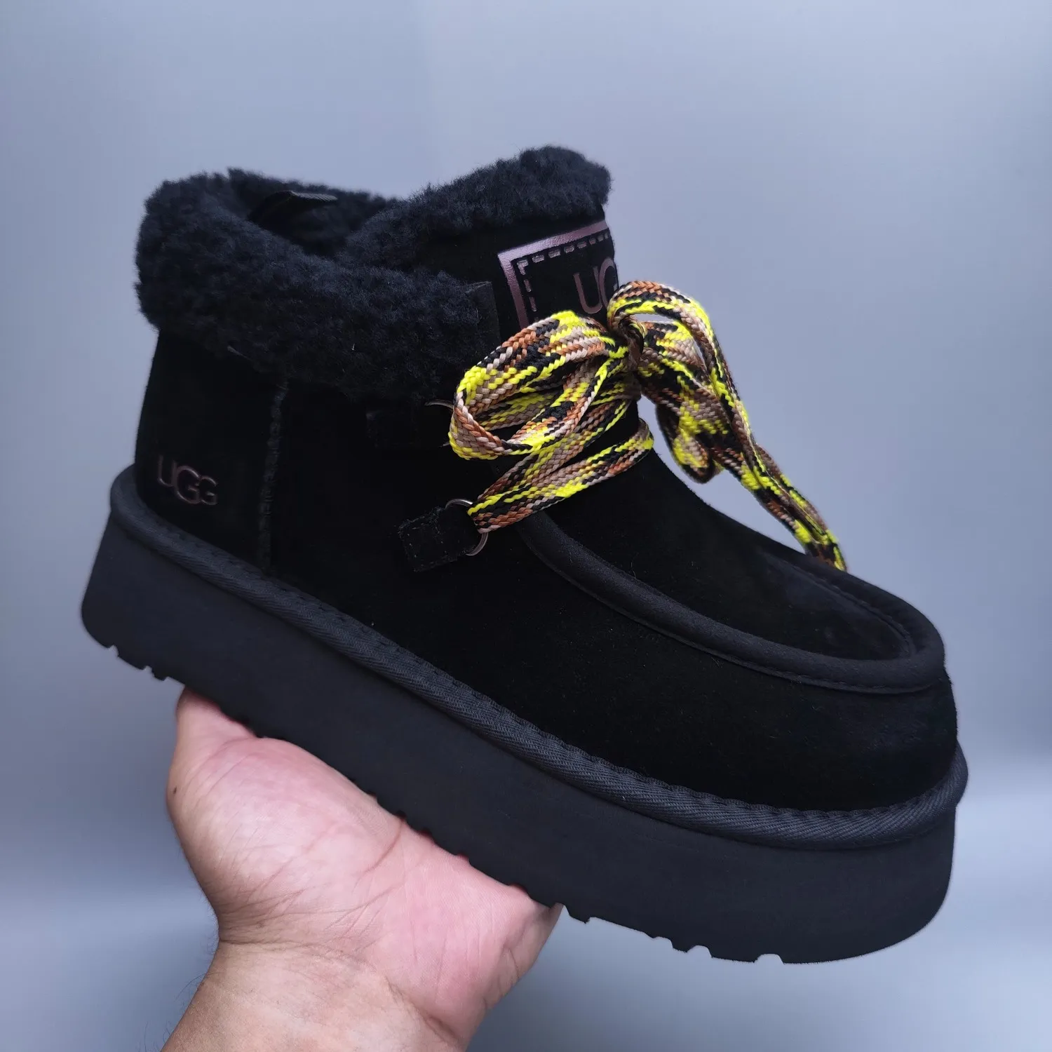 💰560 UGG sheepskin all-in-one snow boots 3954 thick-soled lace-up women's boots Color: Maroon Black Chocolate Brown Gray Size: 35-41